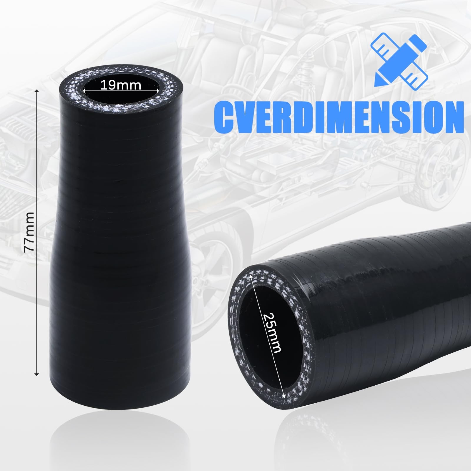 Universal automotive silicone hose, straight reducer, I.D. 0.75" to 1" (19mm ... - Image 2