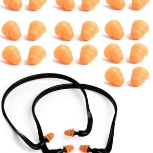 2 Pair Banded Ear Plugs + 10 Pair Replacement Pods Silicone Hearing Protection