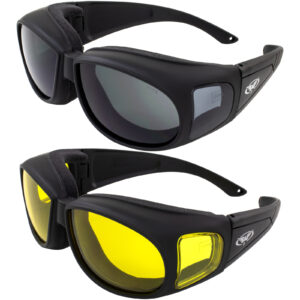 2 Pair Outfitter Black Frame Smoke & Yellow Anti-fog Safety Fit Over Glasses