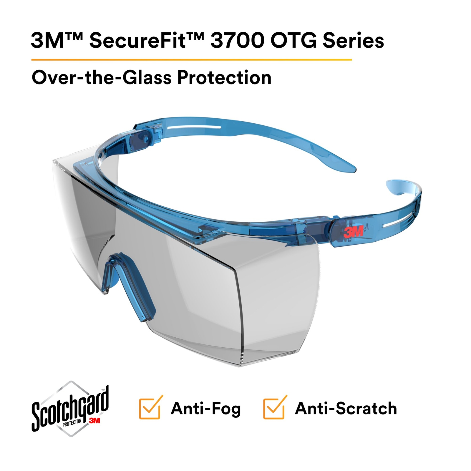 3M SecureFit 3700 Series, SF3707SGAF-BLU, Blue Temple - Image 2