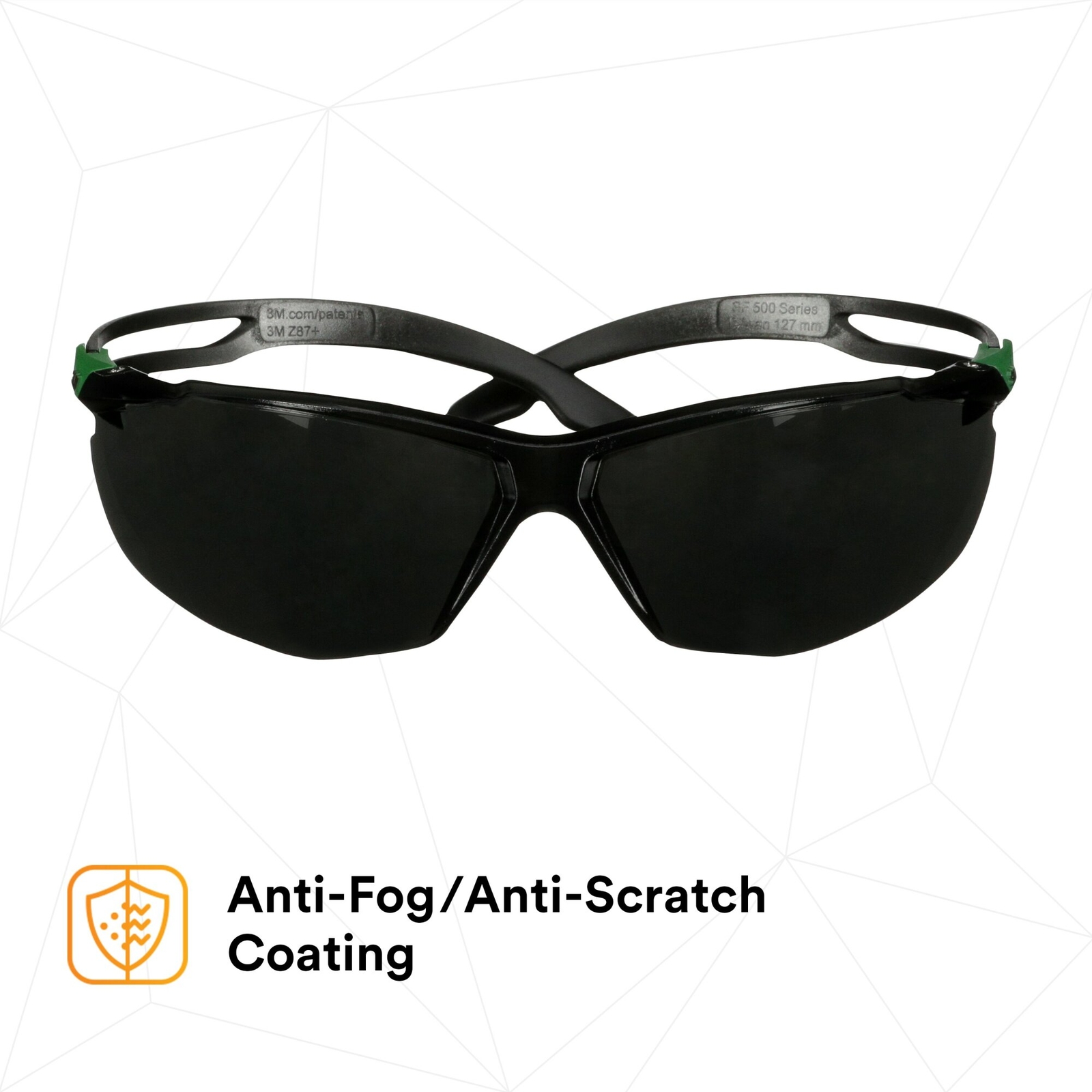 3M SecureFit 500 Series SF550AF-GRN, Black/Green, IR 5.0 Gray AF-AS Lens - Image 5