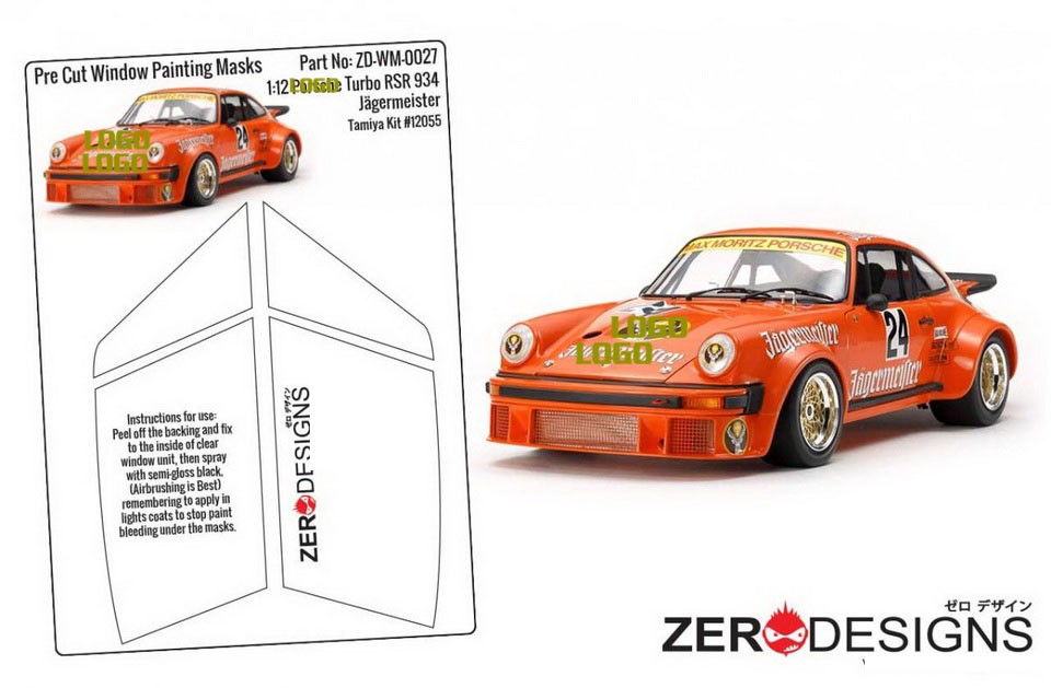 Zero Paints 1/12 Turbo RSR 934 Jagermeister Window Painting Masks for Tamiya