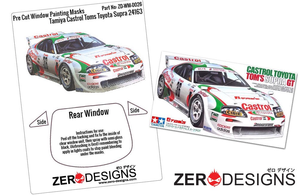 Zero Paints 1/24 Castrol Tom's Supra GT Window Painting Masks for Tamiya #24163