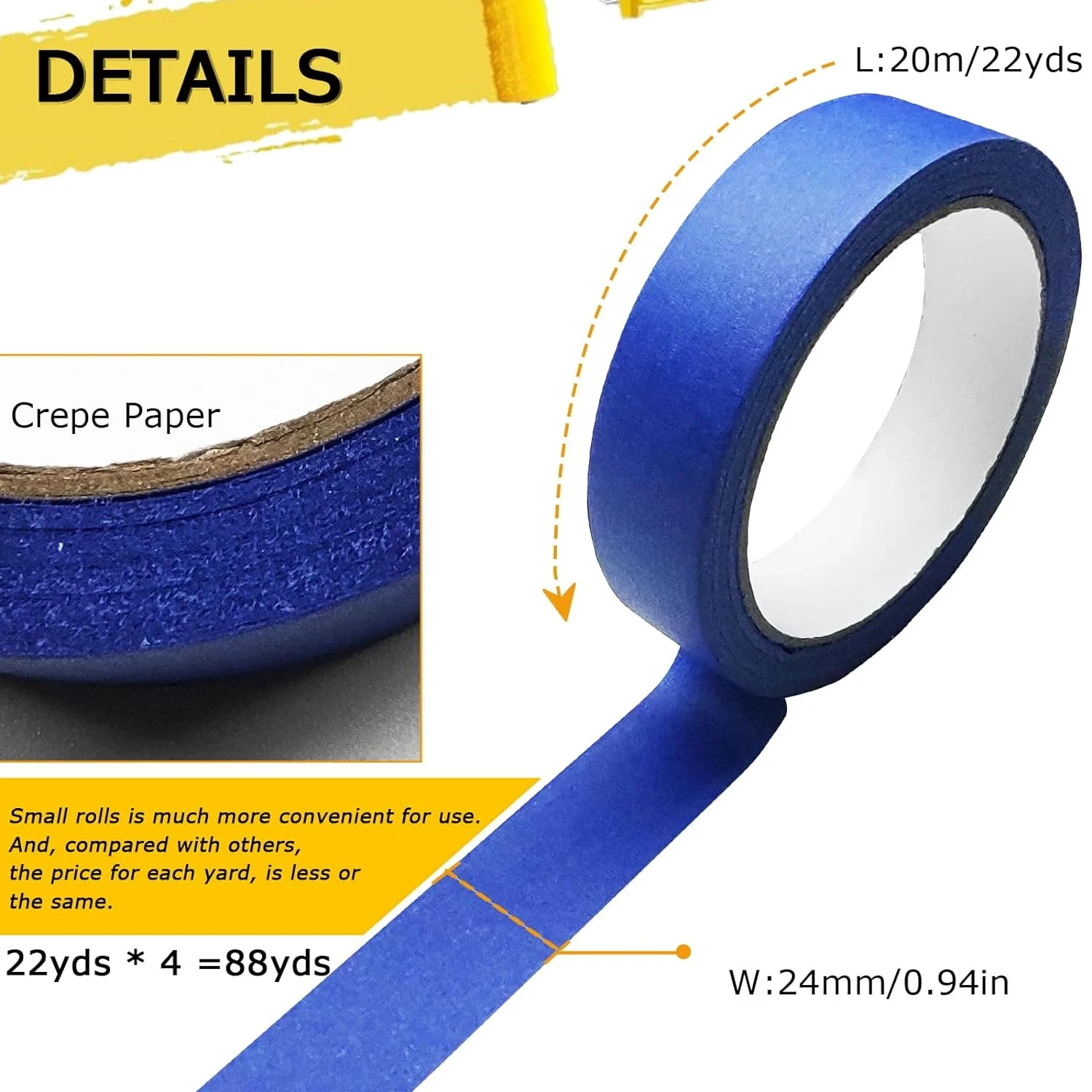 Automotive Masking Tape Blue Refinish Masking Tape Auto Body Paint Tape 4 Rolls - Image 2