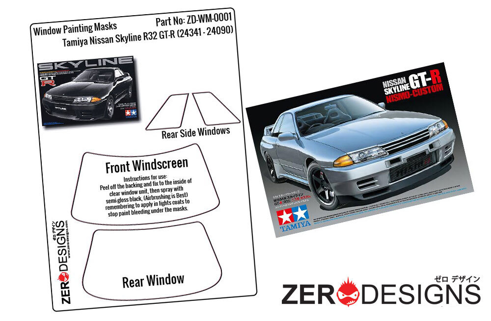 Zero Paints 1/24 Skyline R32 GT-R Window Painting Masks for Tamiya 24341-24090