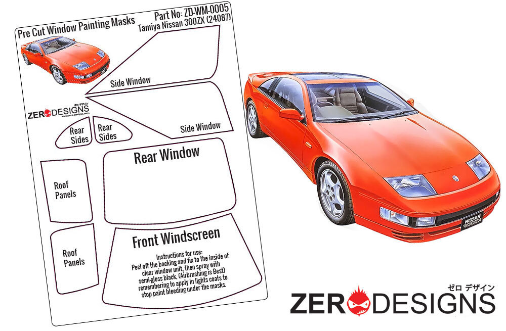 Zero Paints 1/24 300ZX Window Pre-Cut Painting Masks for Tamiya kit #28087
