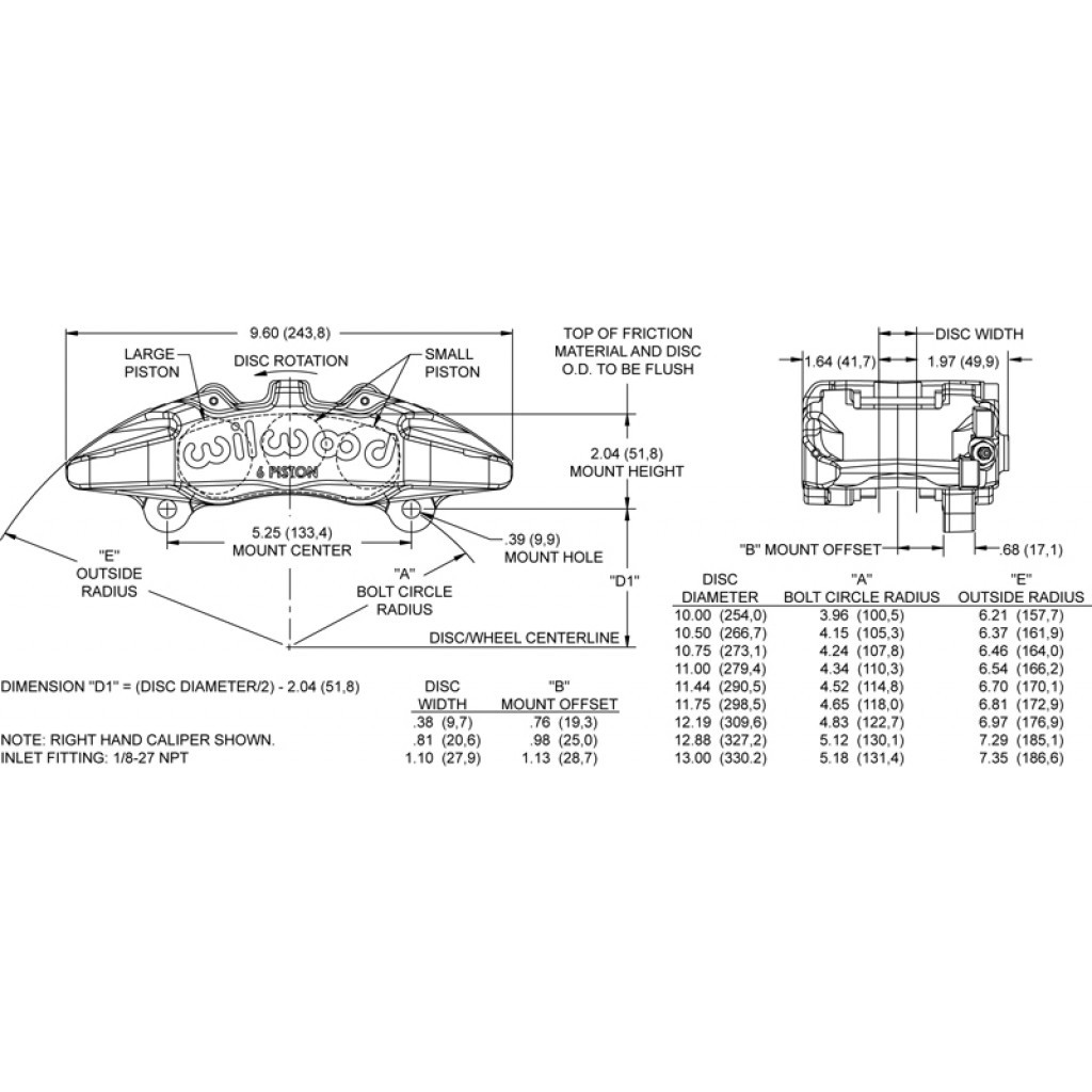 Wilwood Caliper For Dynapro 6 5.25in Mount 1.62/1.12/1.12in Piston 0.81in Disc - Image 2