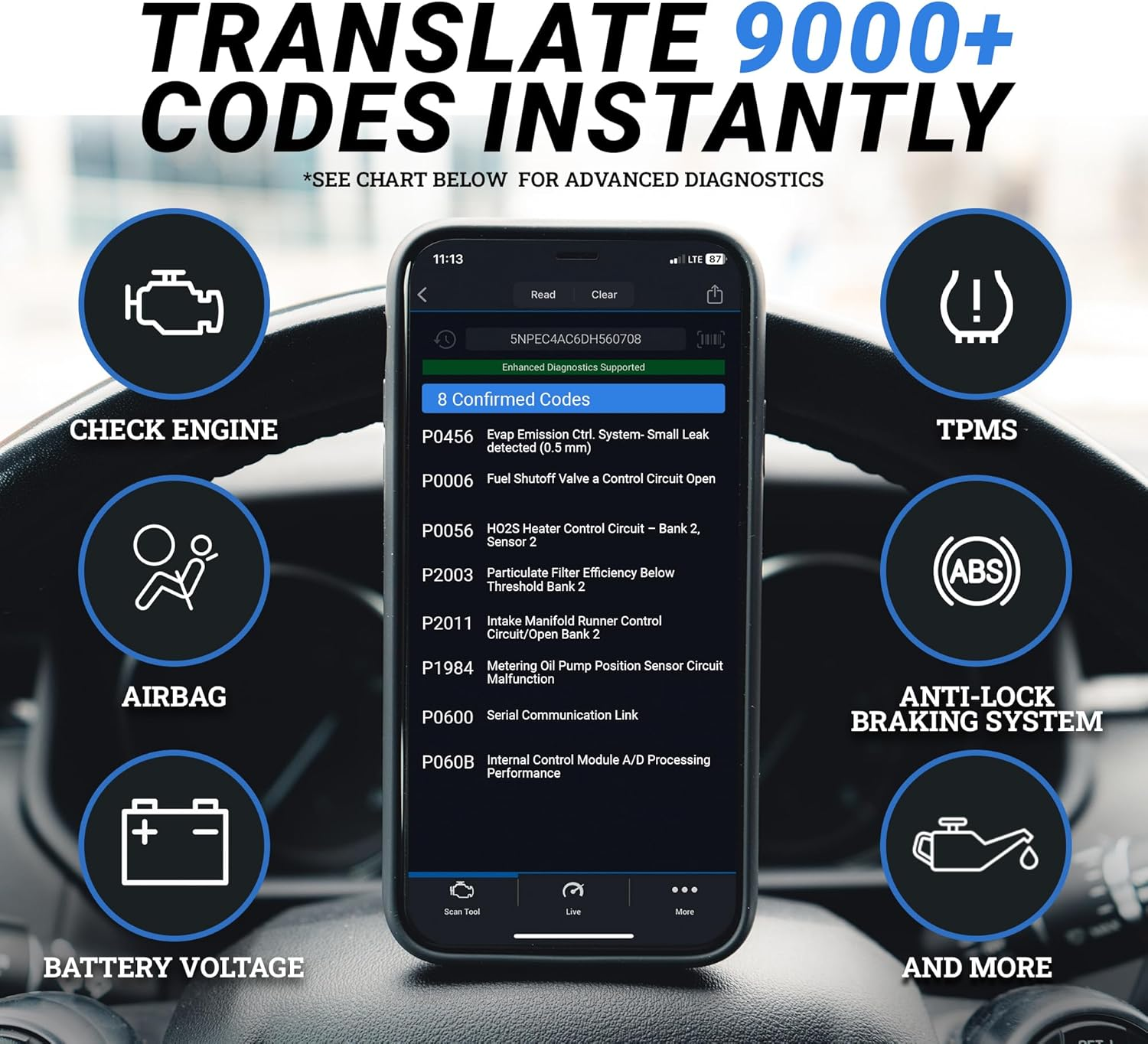 Bluetooth Pro OBDII Scan Tool for iPhone & Android - No Subscription Fee - OBD2 - Image 3