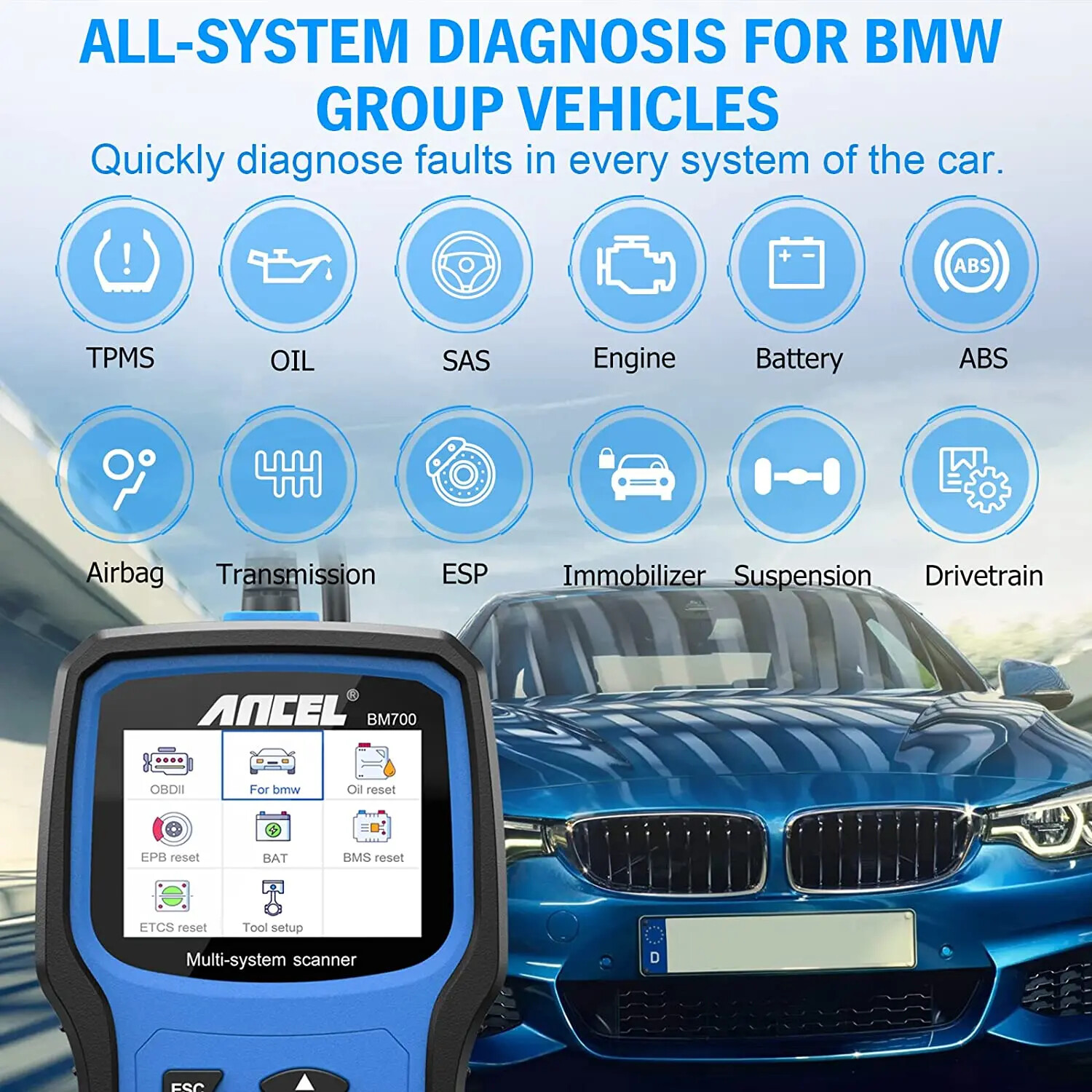 BM700 OBD2 Scanner for MINI EPB TPMS Battery Oil Reset OBD2 Automotive Scanner - Image 2