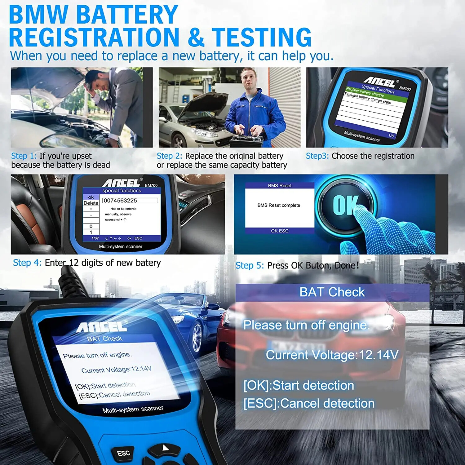 BM700 OBD2 Scanner for MINI EPB TPMS Battery Oil Reset OBD2 Automotive Scanner - Image 3