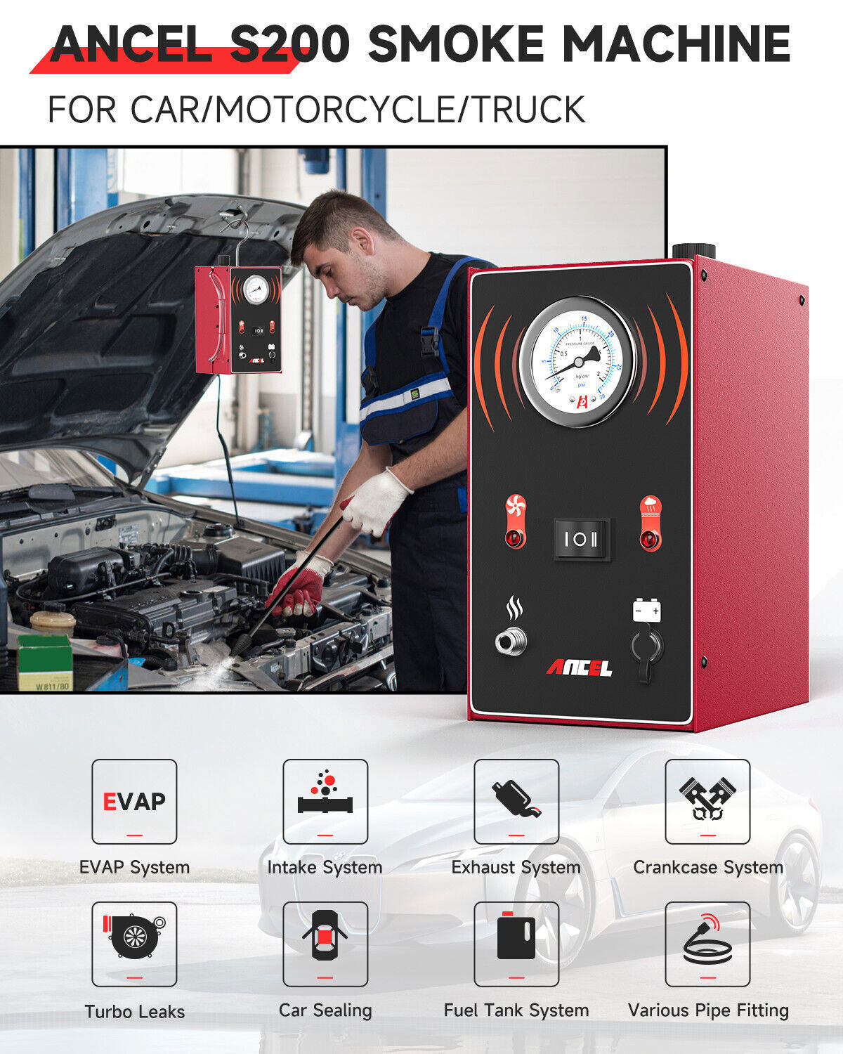 ANCEL S200 Automotive EVAP Smoke Machine Diagnostic Tool Vacuum Leak Detection - Image 4