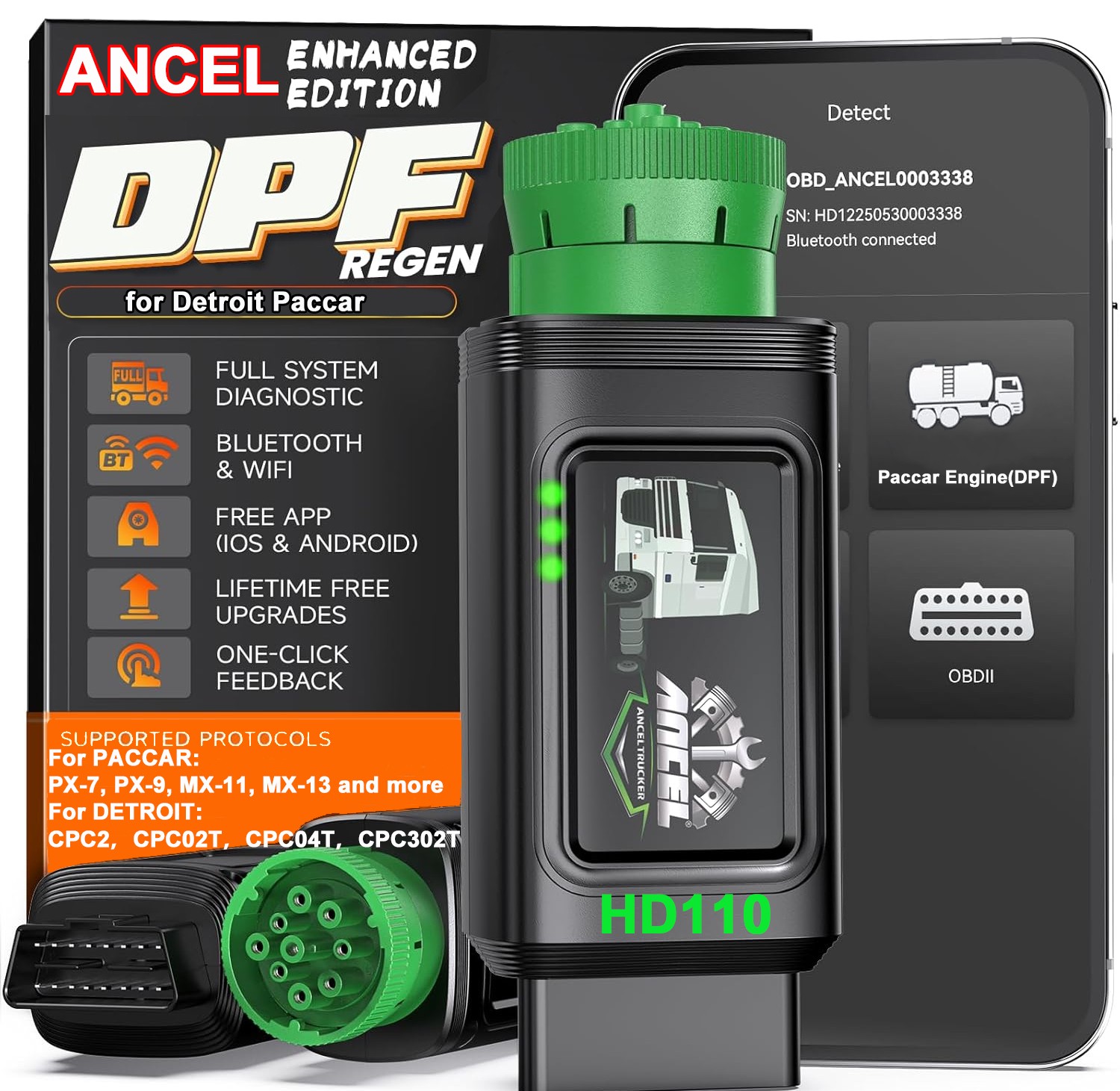 ANCEL HD110 for Detroit Paccar Heavy Duty Truck OBD Scanner Diagnostic DPF Regen