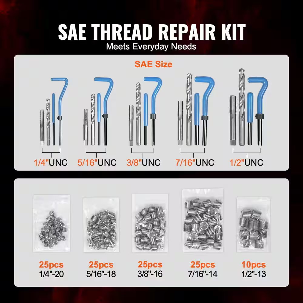 Helicoil Thread Repair Kit, Specialty Fastener 131-Piece SAE HSS Drill Helicoil - Image 3