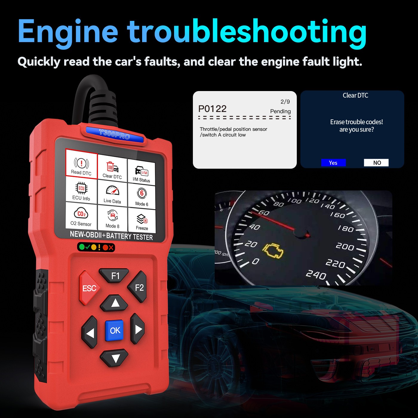2-in-1 OBD2 Scanner & Battery Tester Universal Car Check Engine Diagnostic Tool - Image 3