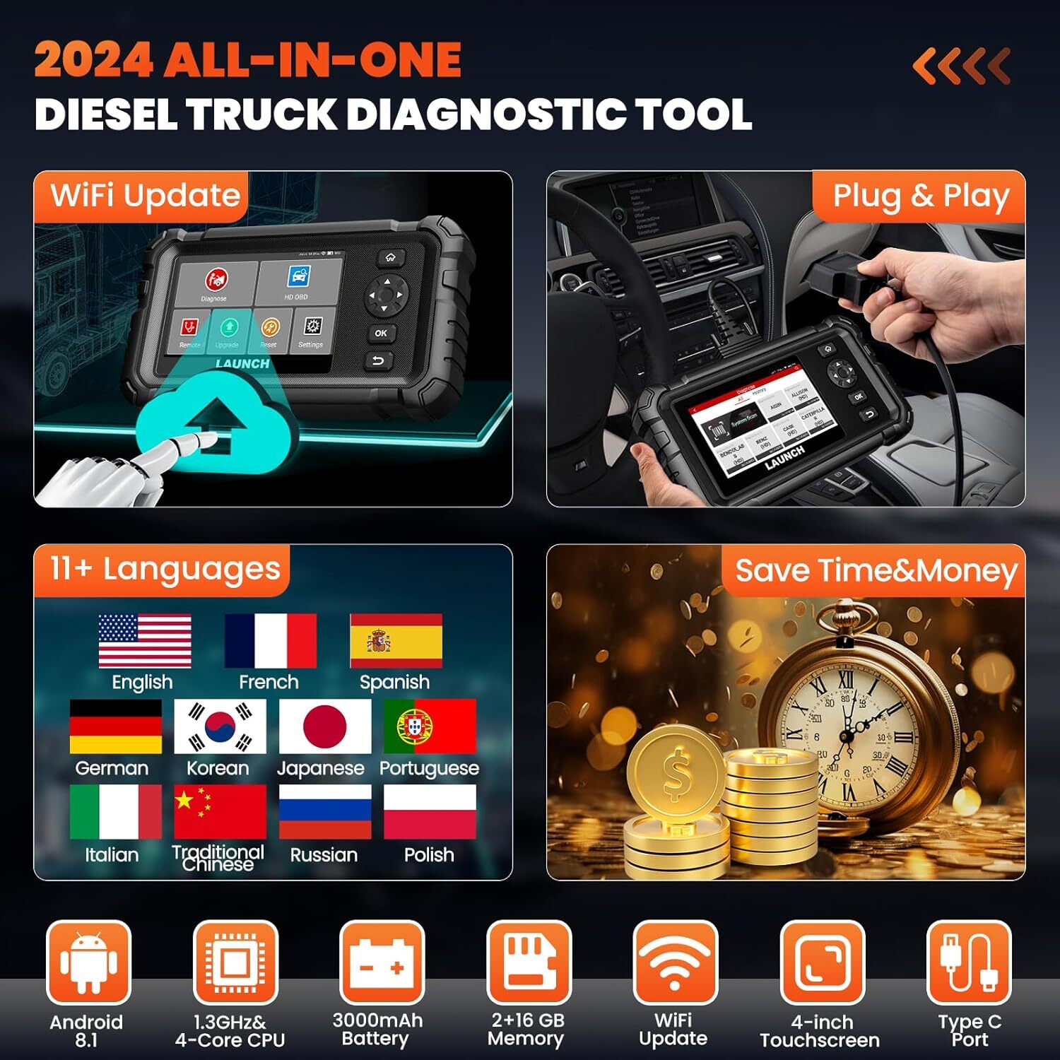 LAUNCH CRP129 HD Heavy Duty Truck Scanner Speed Limit Adjust DPF Diagnostic Tool - Image 3