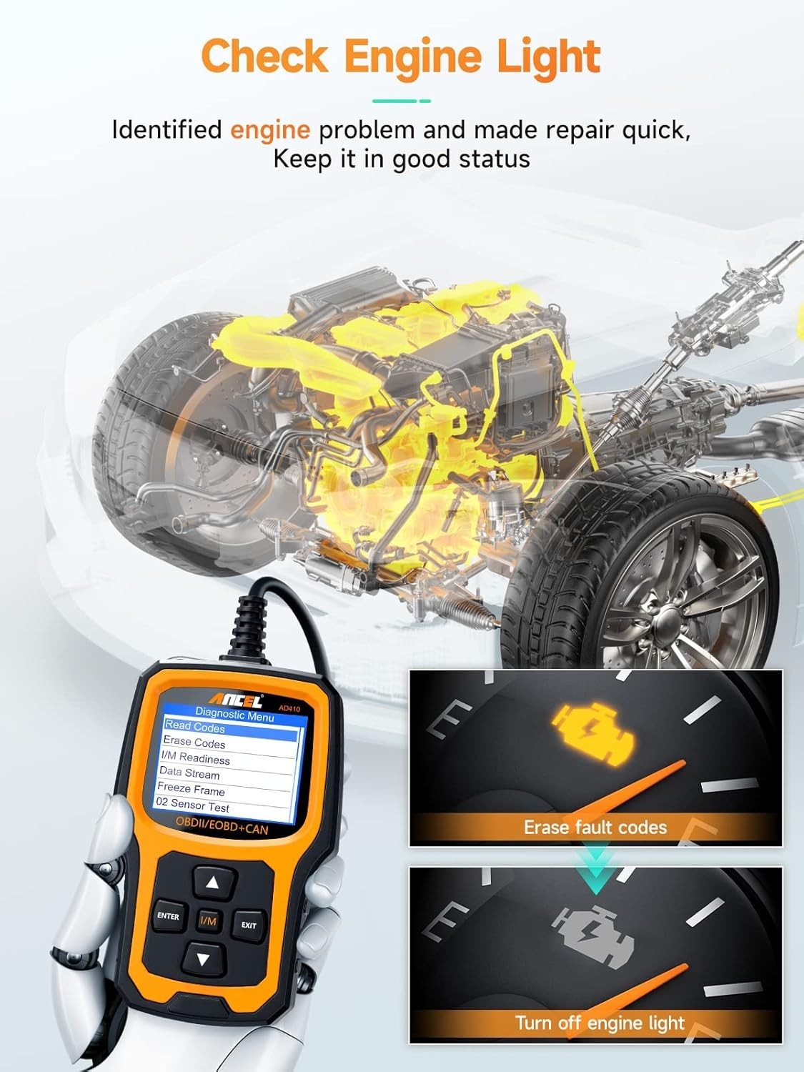 AD410 Enhanced Scanner, Vehicle Code Reader for Check Engine Light, Automotiv... - Image 4