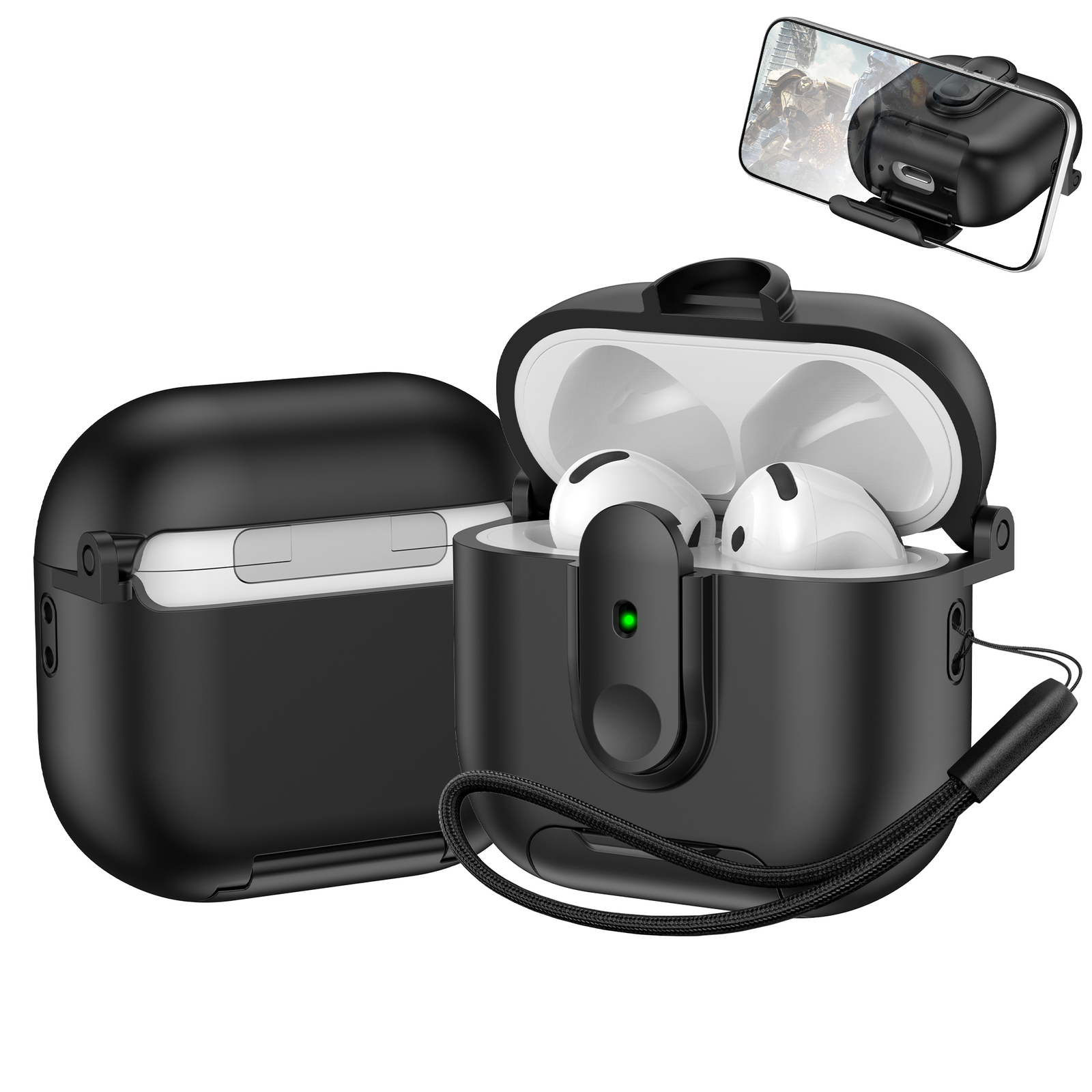 Auto Open Secure Lock Cover Case for AirPods Pro3 2/AirPods 4 3 2 with Lanyard
