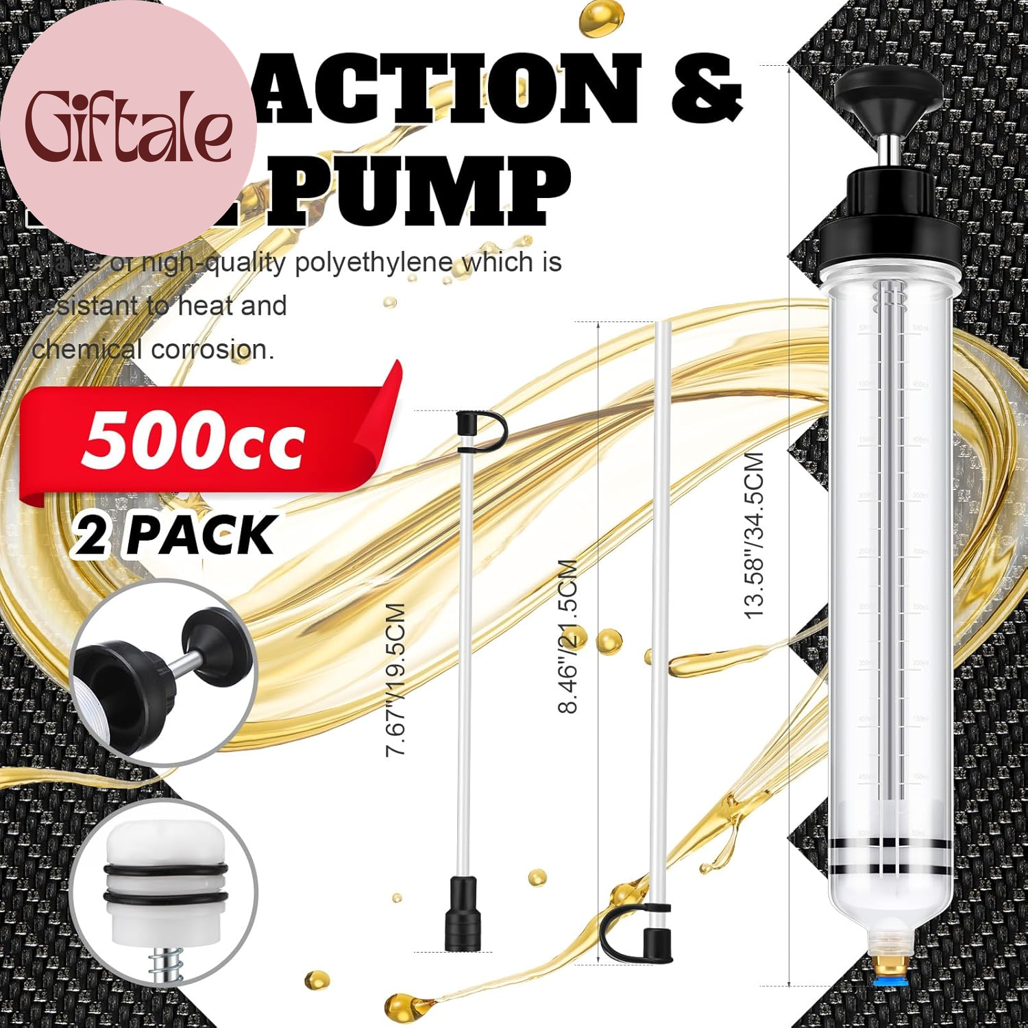2 Pack 500Cc Automotive Fluid Extractor Pump Oil Extractor Hand Syringe Pump wit - Image 2
