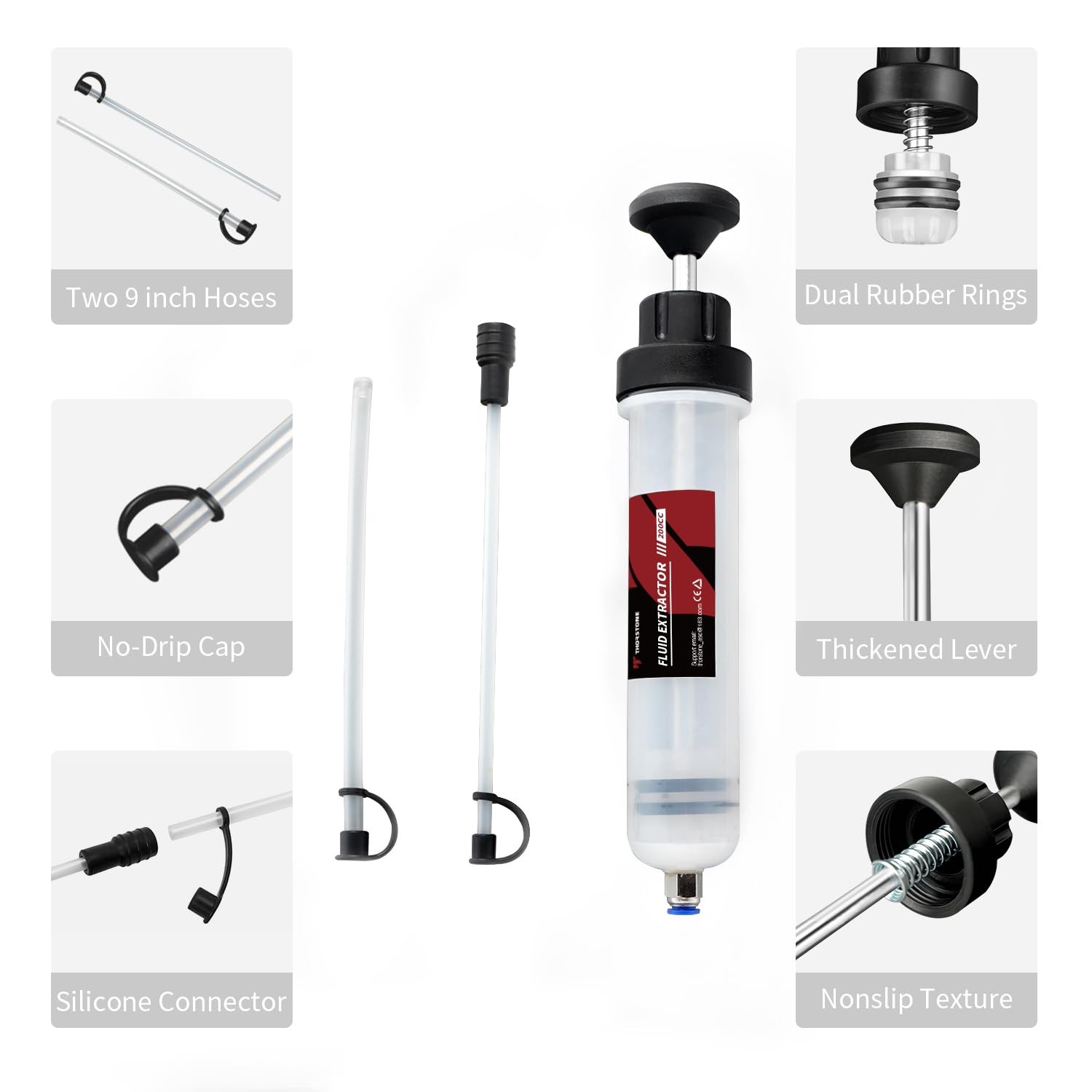 Thorstone Automotive Fluid Extractor Pump, Oil Change Syringe with Hose, Manu... - Image 3