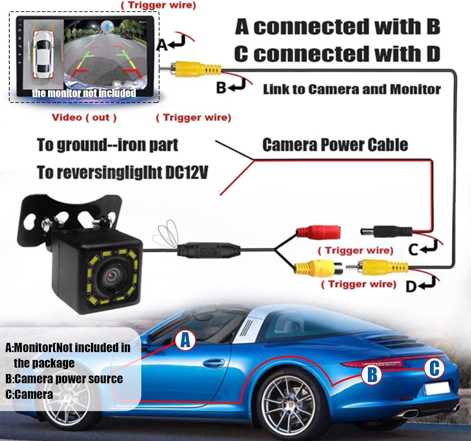 170° Reverse Camera 12 LED Car Waterproof Rear View Parking Camera Night Vision - Image 4