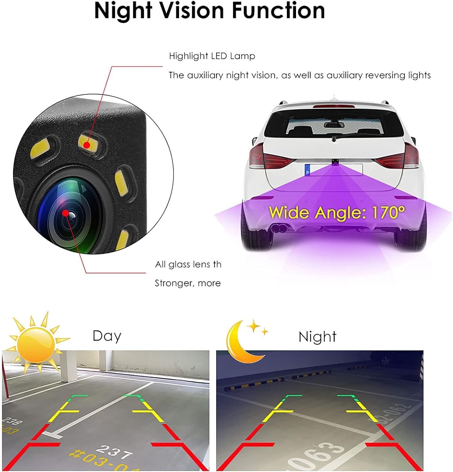 170° Reverse Camera 12 LED Car Waterproof Rear View Parking Camera Night Vision - Image 5