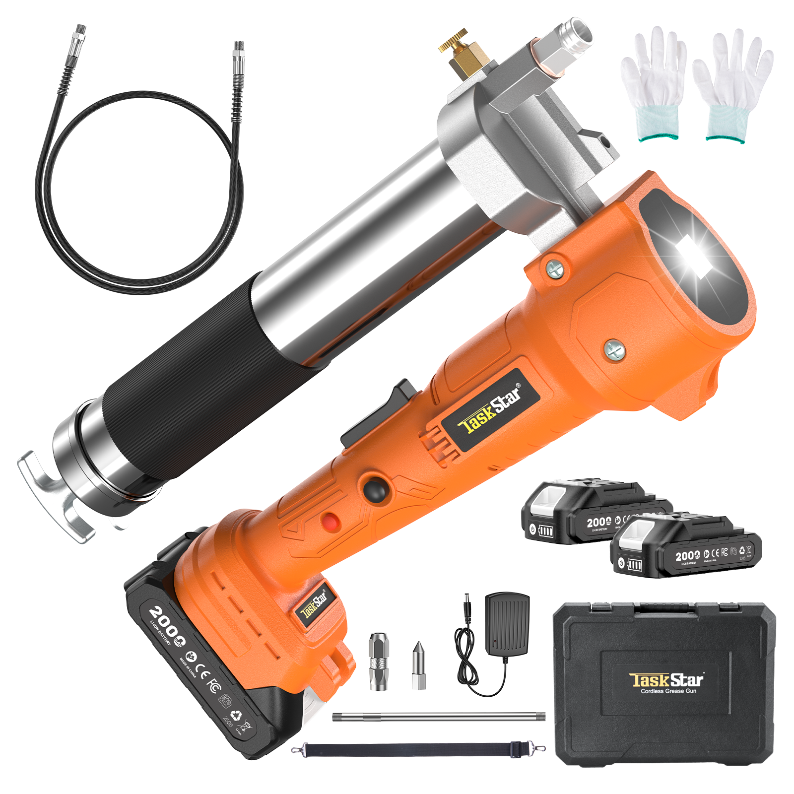 TaskStar 10000 PSI Cordless Grease Gun 1m Hose &3/8” Electric Ratchet Wrench Kit - Image 2
