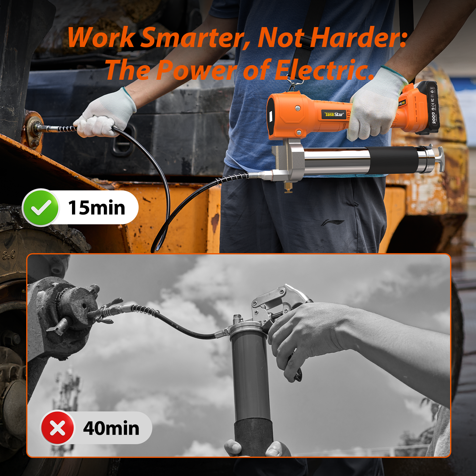 TaskStar 10000 PSI Cordless Grease Gun 1m Hose &3/8” Electric Ratchet Wrench Kit - Image 3