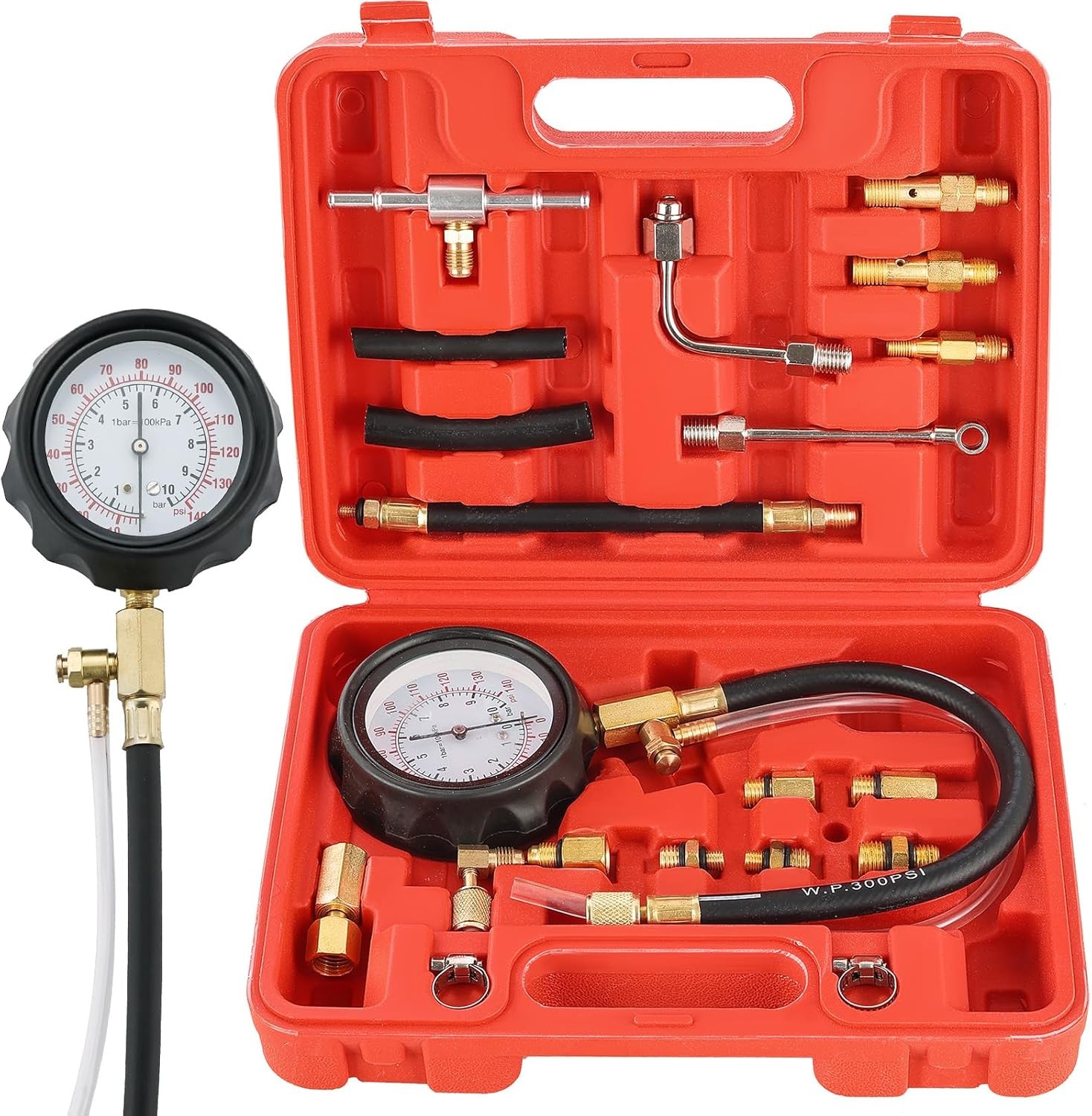 Fuel Injector Pump Pressure Gauge Tester Kit | Automotive Gas Gasoline Fuel...