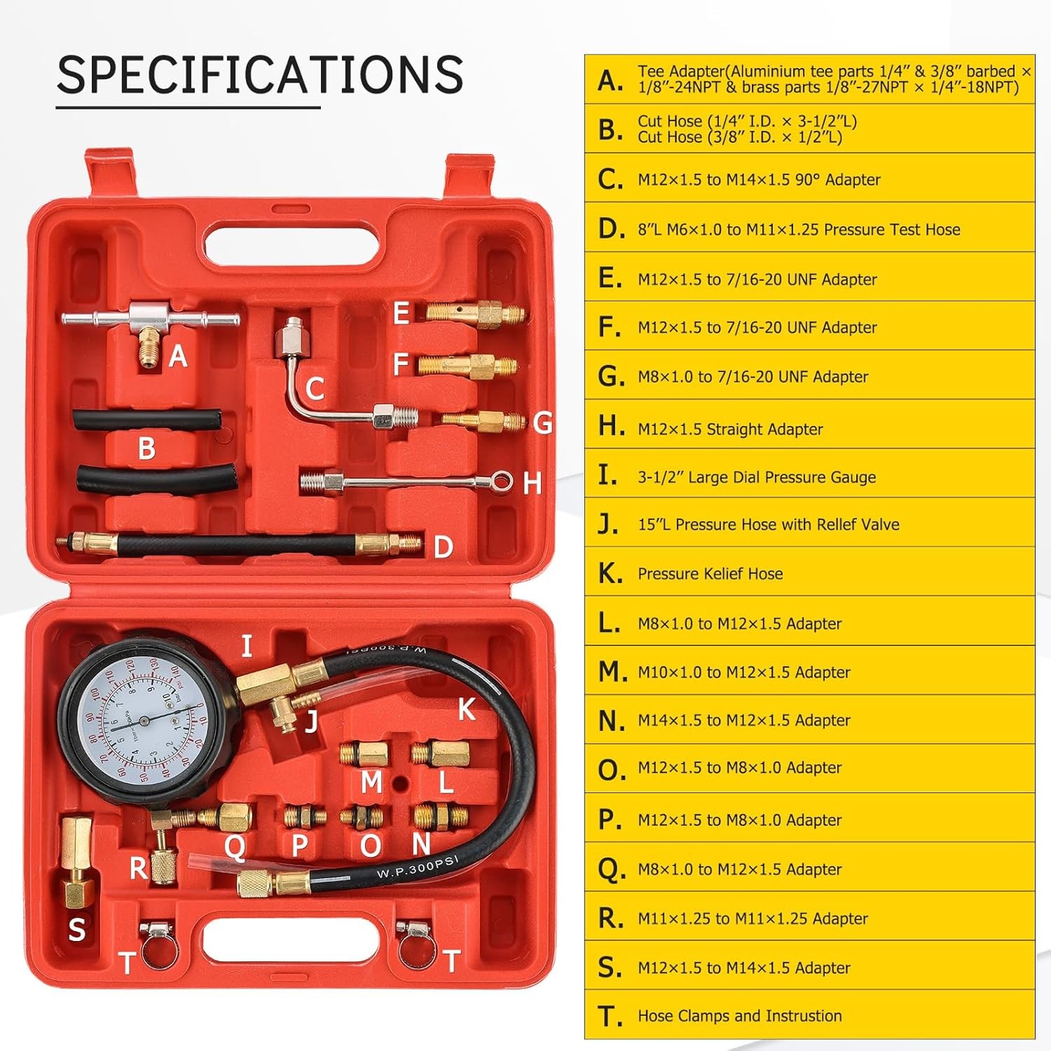 Fuel Injector Pump Pressure Gauge Tester Kit | Automotive Gas Gasoline Fuel... - Image 2