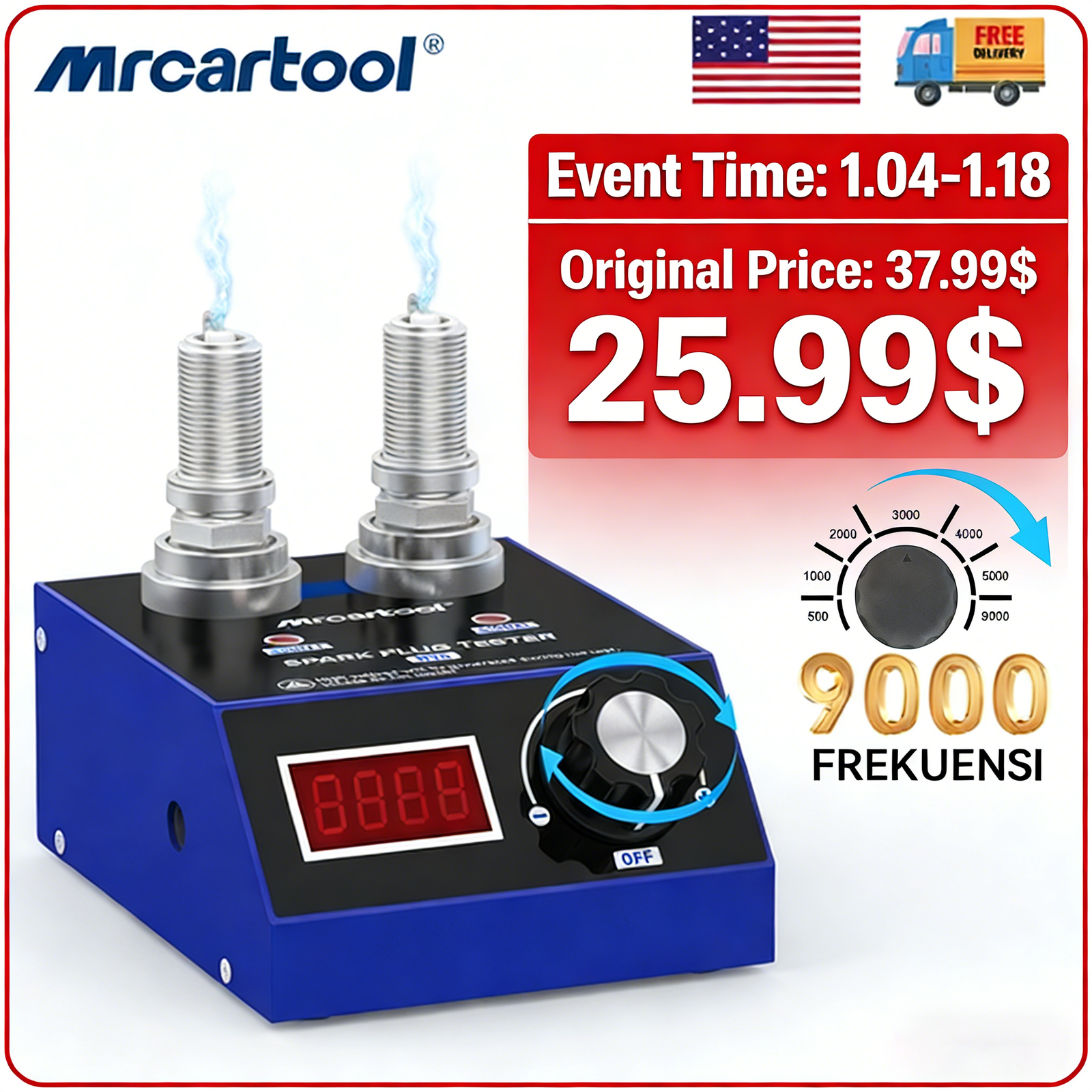 Spark Plug Tester Dual Hole Diagnostic Tool Gasoline Ignition Analyzer 9000rpm