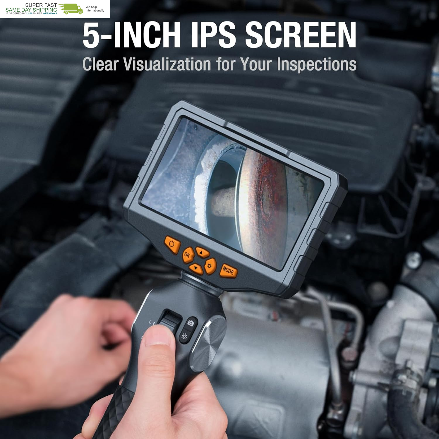 5-Inch IPS Endoscope Inspection Camera with Articulation Head, Automotive Mecha - Image 3