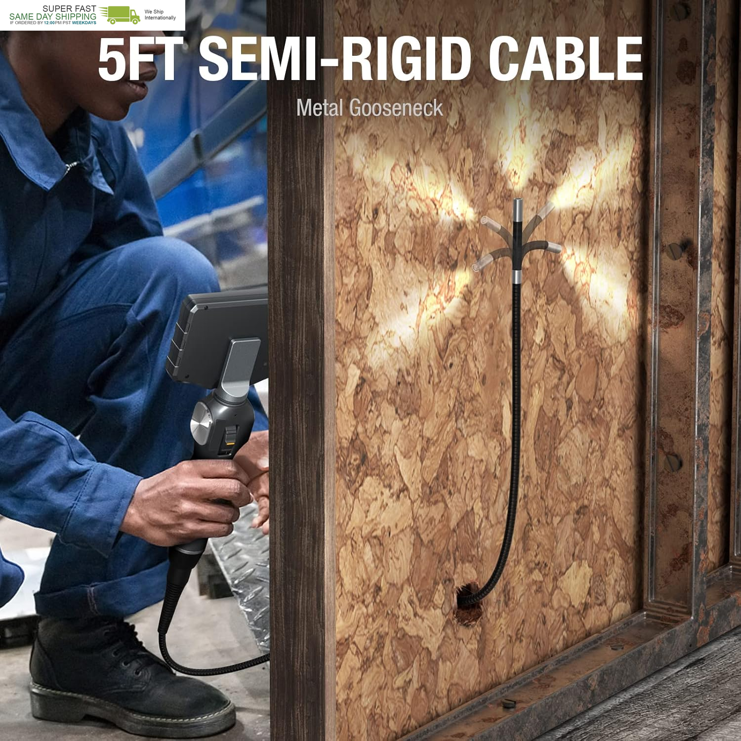5-Inch IPS Endoscope Inspection Camera with Articulation Head, Automotive Mecha - Image 4