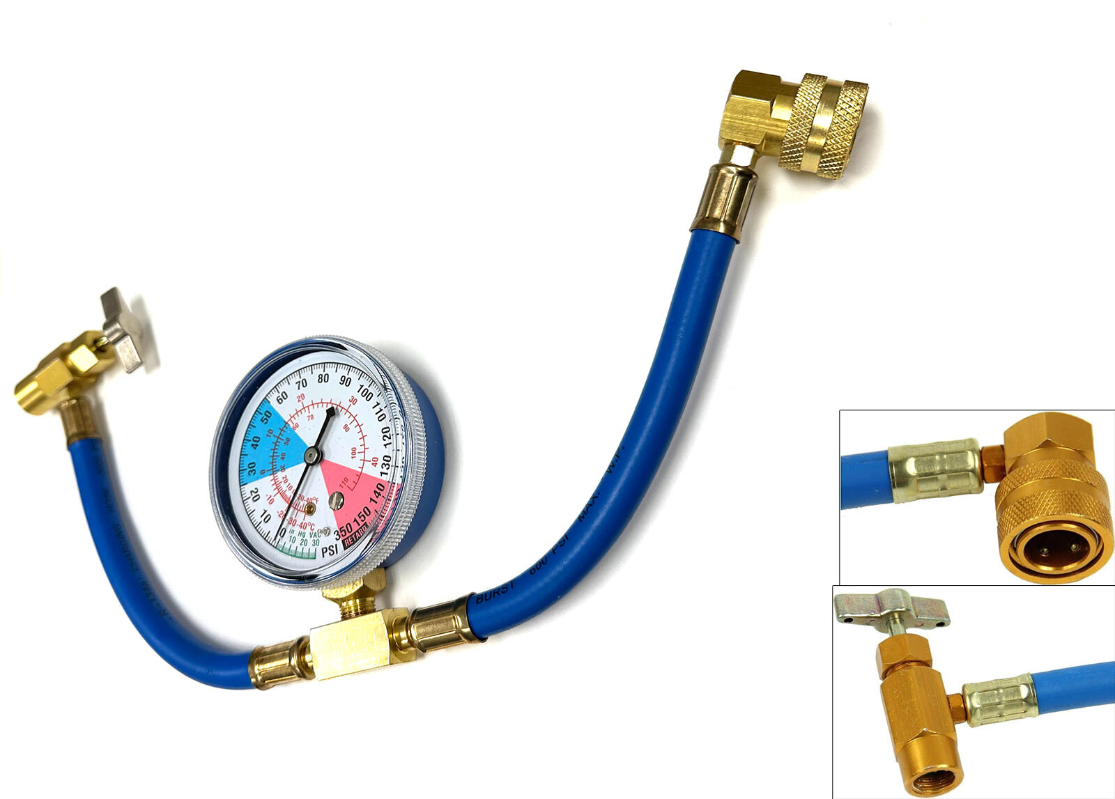 14" Automotive Refrigerant AC Charging Hose w/Gauge 4 Service Diagnostic 134a - Image 2
