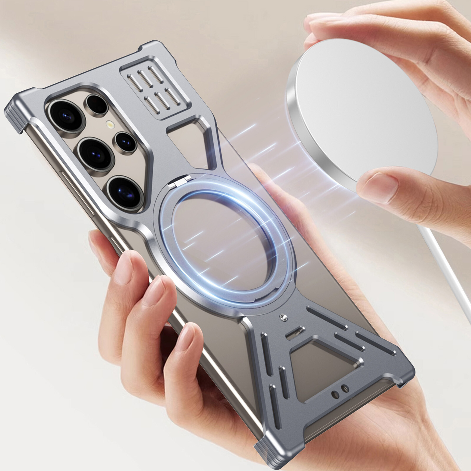 Alloy Frameless Mag Safe Stand Rugged Case For Samsung Galaxy S25 S24 S23 Ultra - Image 3
