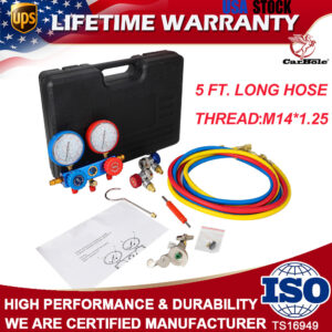 Heavy Duty Automotive AC A/C Manifold Gauge Refrigeration Kit Auto Service Kit