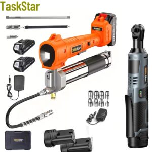 TaskStar Electric Grease Gun 10000 PSI LED & 3/8" 40 Nm Cordless Ratchet Combo