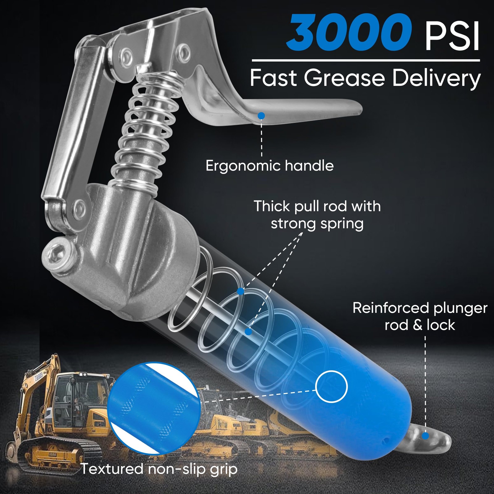 Mini Grease Gun 3000PSI 12 Flex Hose Reinforced Coupler Automotive Marine - Image 2