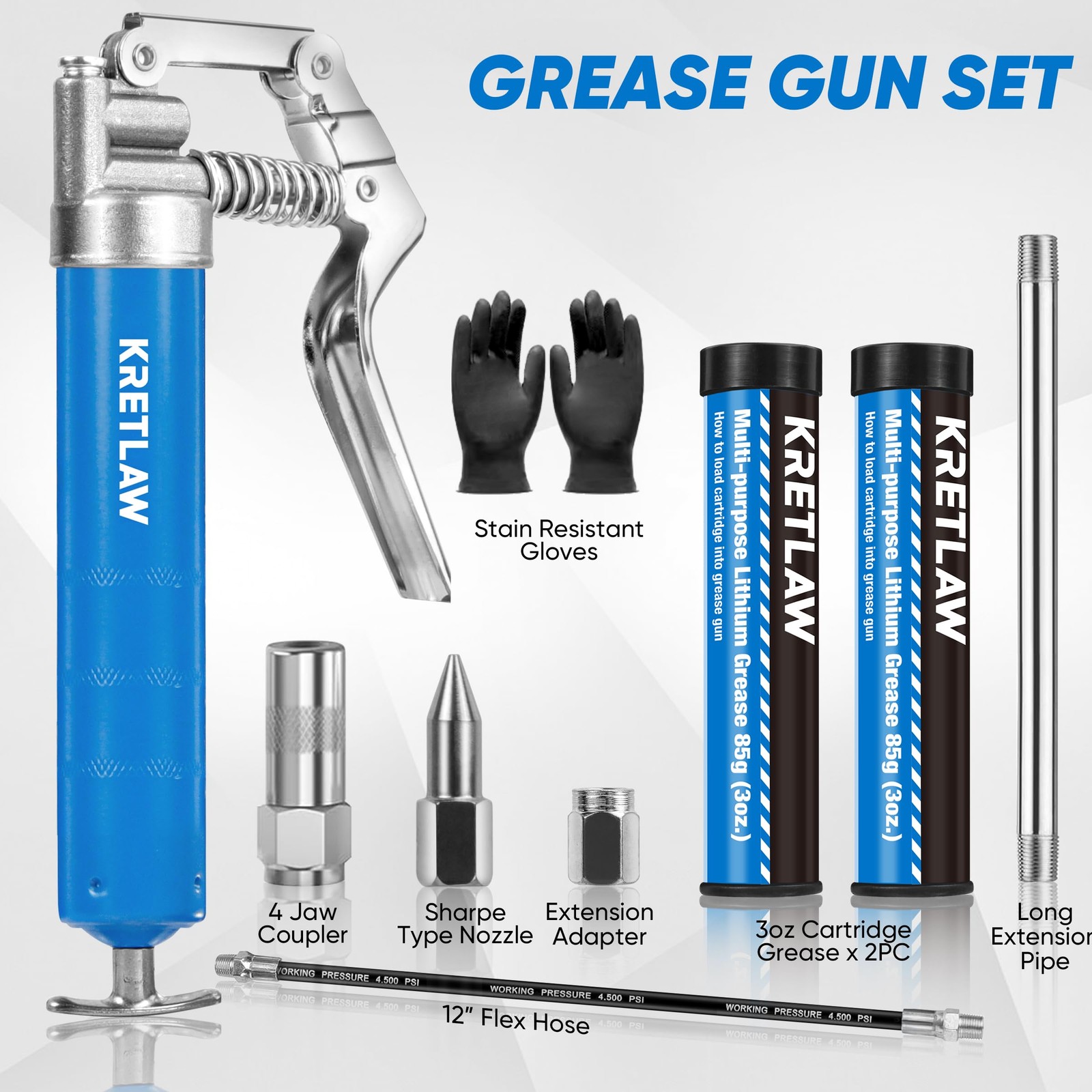 Mini Grease Gun 3000PSI 12 Flex Hose Reinforced Coupler Automotive Marine - Image 3