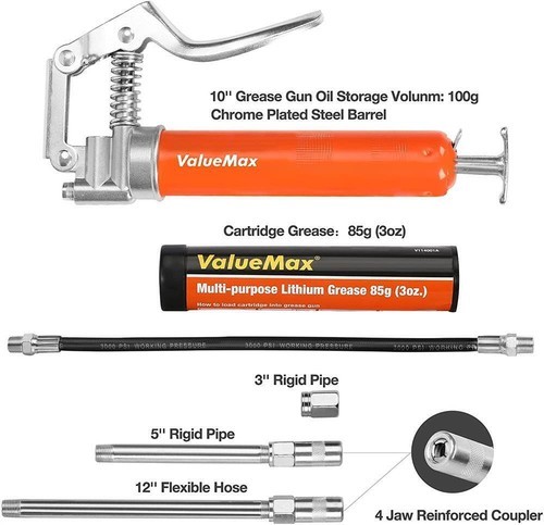 ValueMax Mini Pistol Grip Grease Gun Kit 3000 PSI Fit for Automotive Marine USA - Image 2