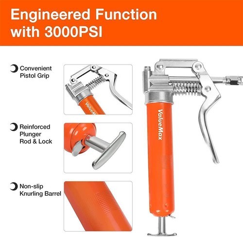 ValueMax Mini Pistol Grip Grease Gun Kit 3000 PSI Fit for Automotive Marine USA - Image 4
