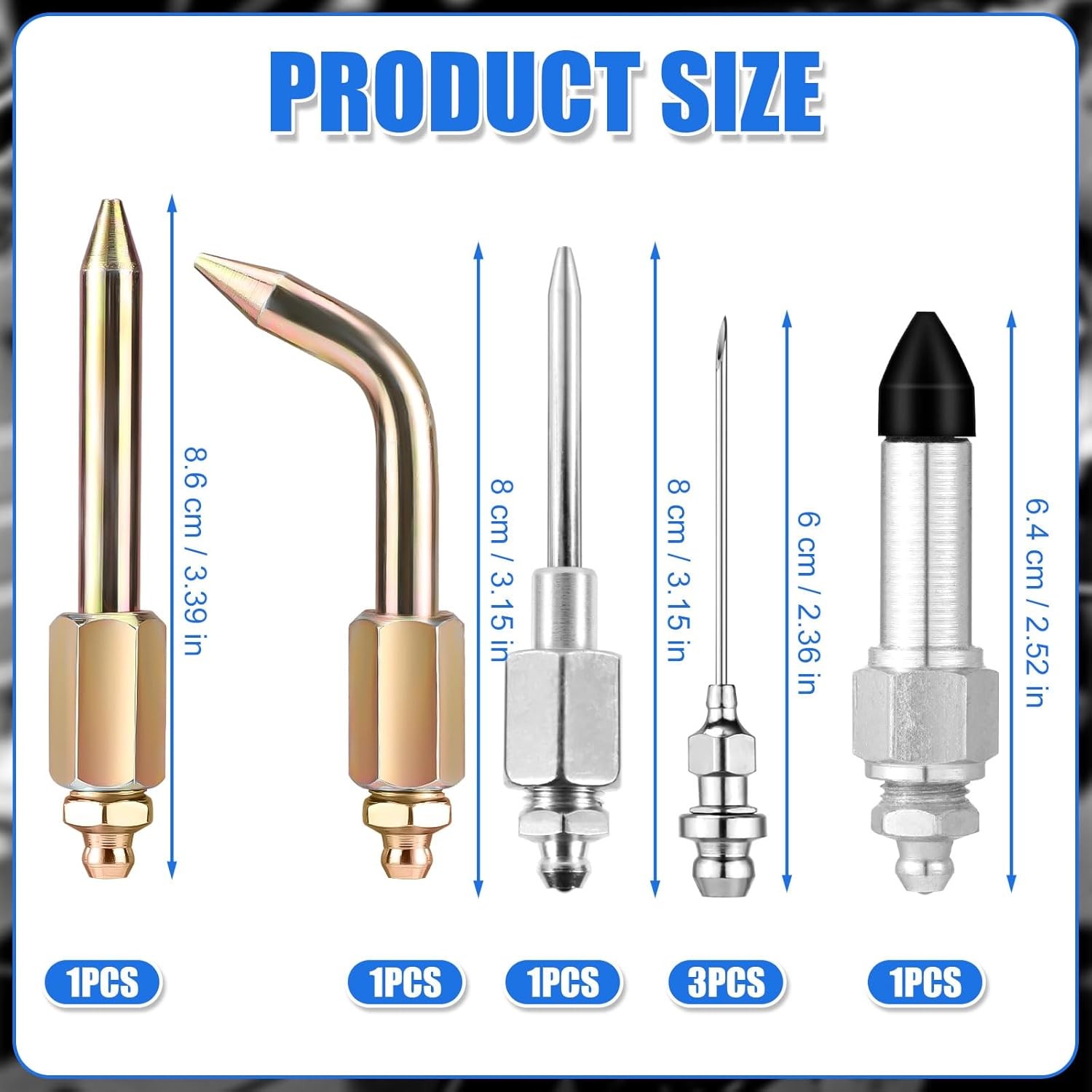 7Pcs Grease Gun Accessory Kit Needle Tips Elbow Adapter Dispenser Rubber Nozzle - Image 2