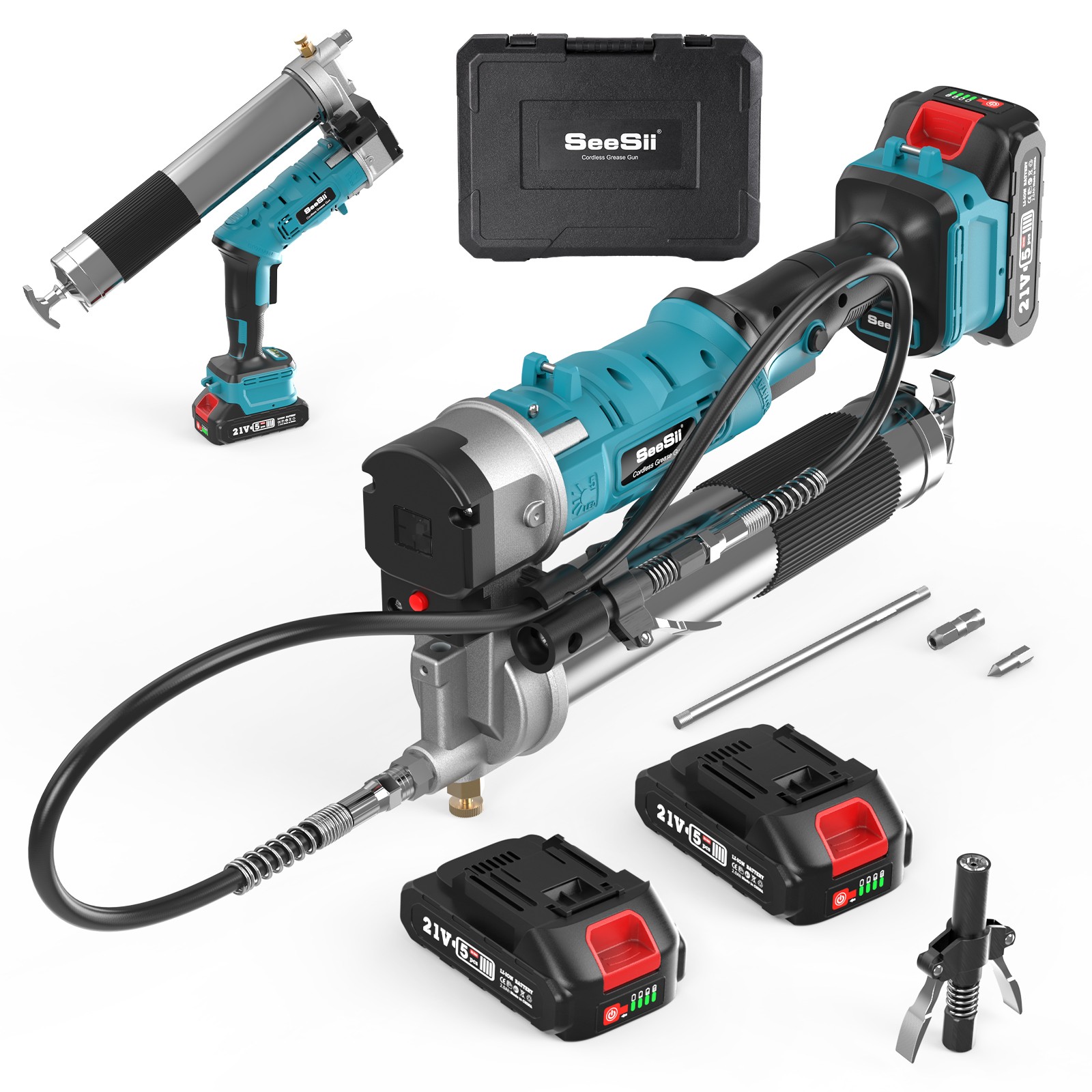 Seesii Electric Grease Gun 12000PSI Battery Power Cordless Grease Gun 2XBattery - Image 2