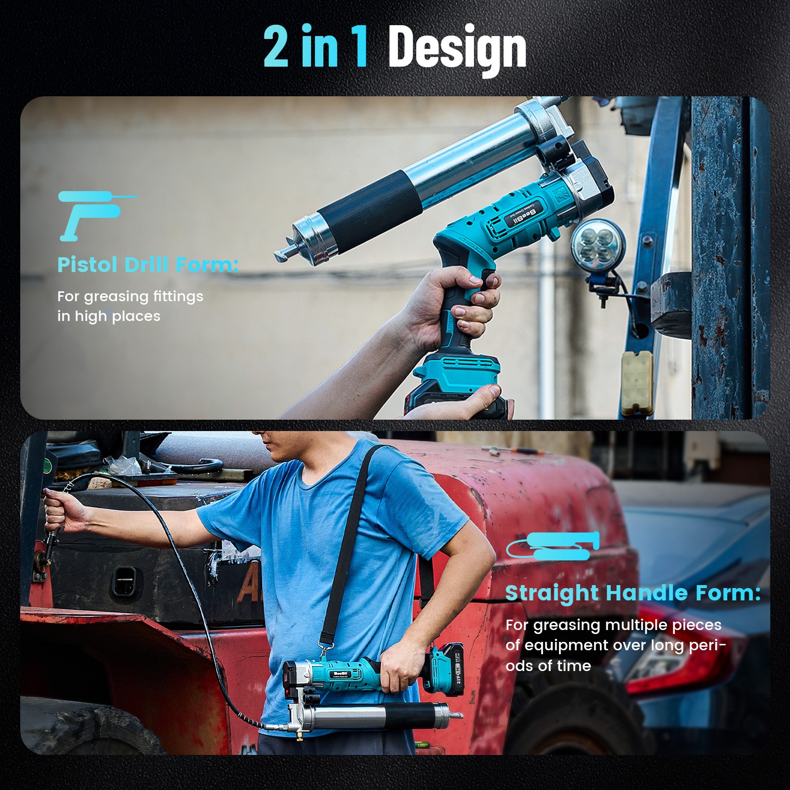 Seesii Electric Grease Gun 12000PSI Battery Power Cordless Grease Gun 2XBattery - Image 3