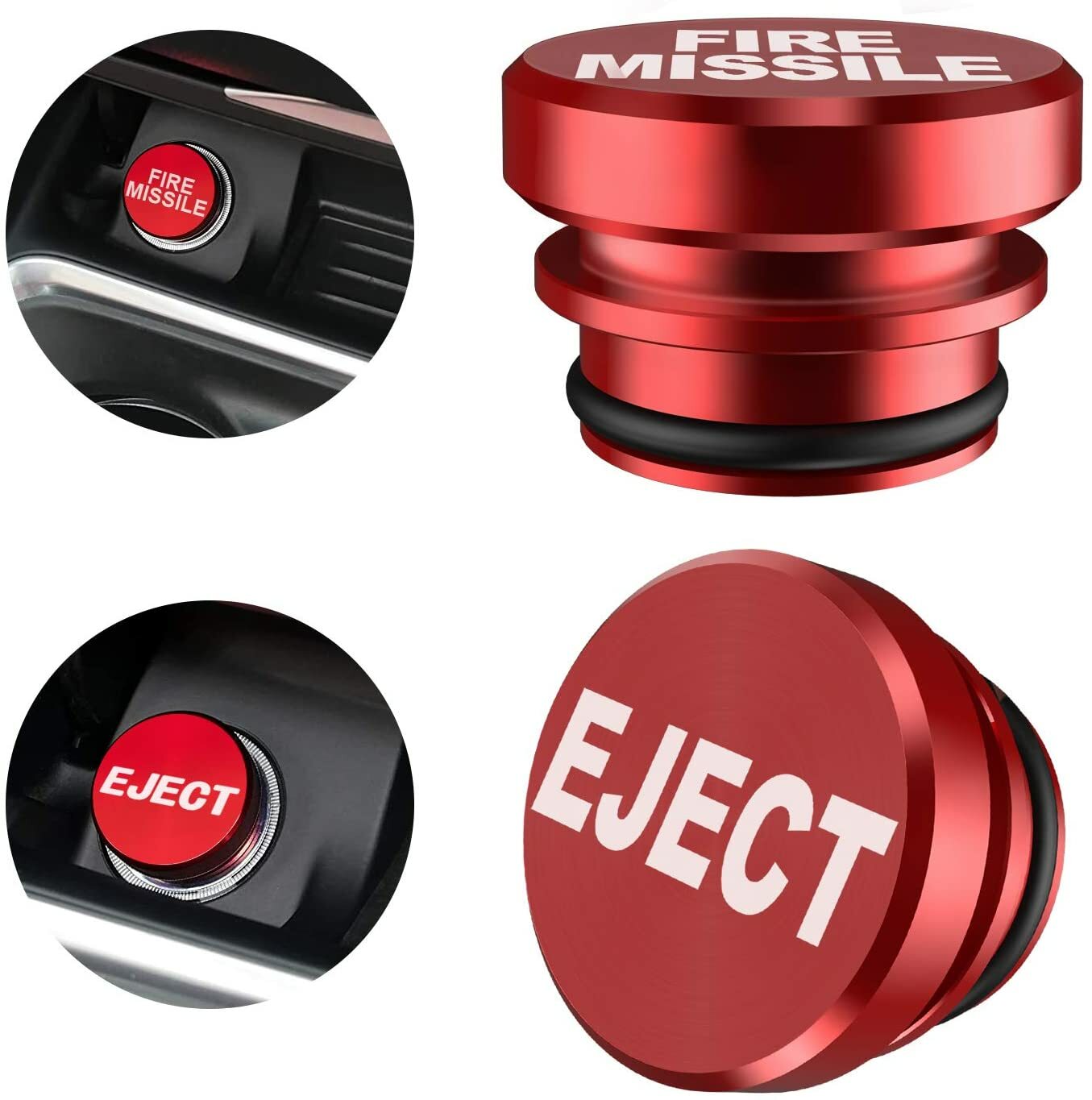 RED Universal Fire Missile + Eject Button Cigarette Lighter Plug Dustproof Cover - Image 2