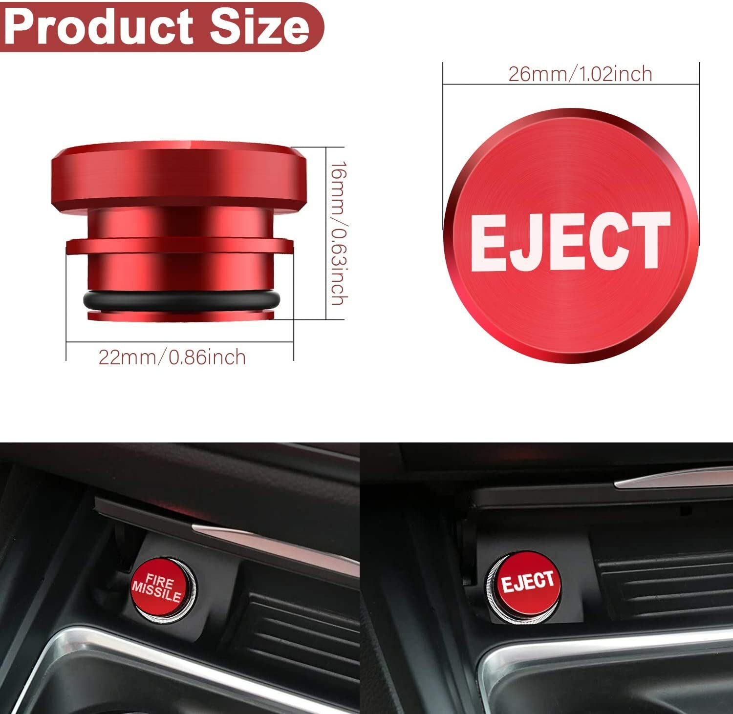 RED Universal Fire Missile + Eject Button Cigarette Lighter Plug Dustproof Cover - Image 3