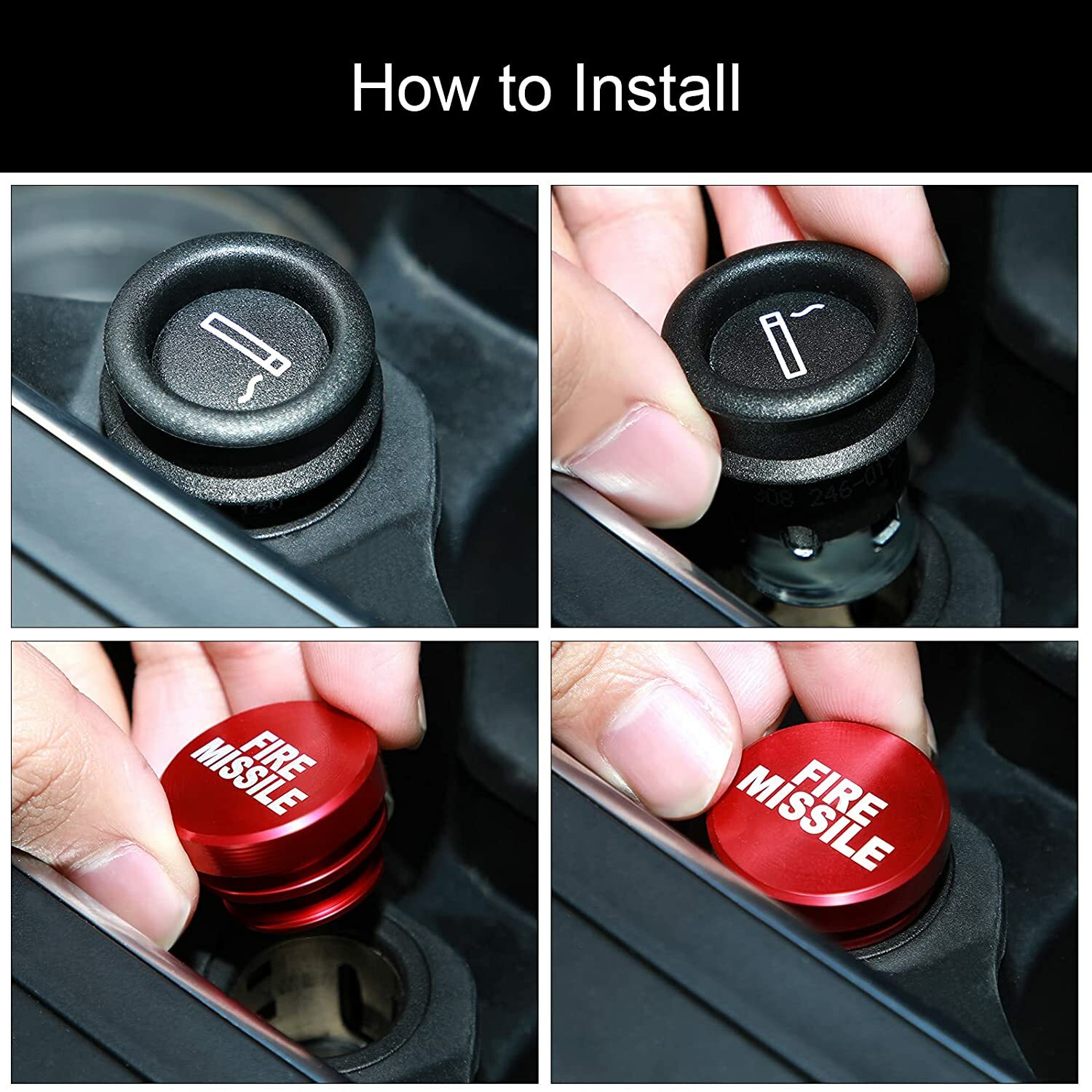 RED Universal Fire Missile + Eject Button Cigarette Lighter Plug Dustproof Cover - Image 5