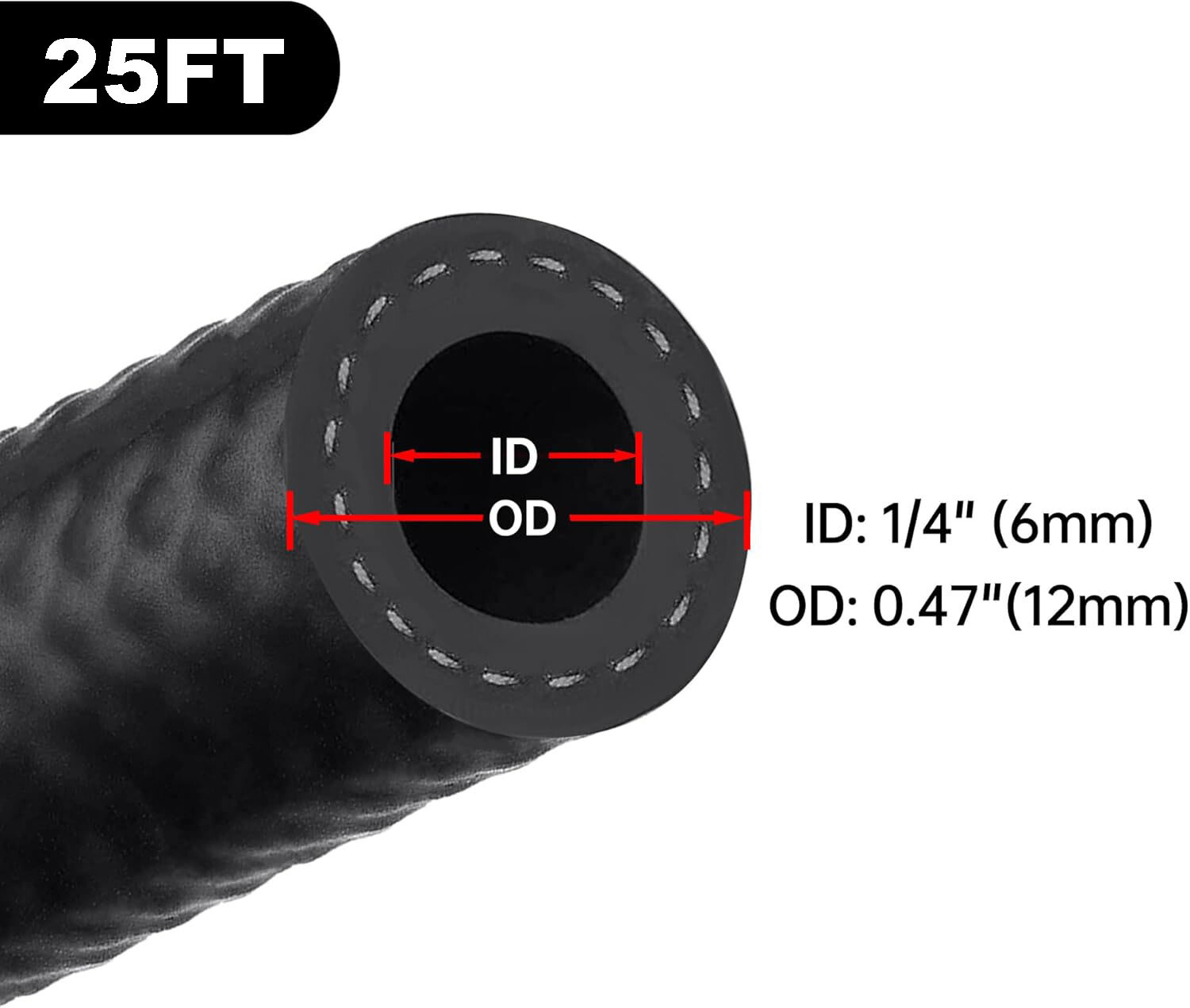 1/4 Inch ID Fuel Line Hose 25FT NBR Rubber for Automotive Fuel Systems - Image 2