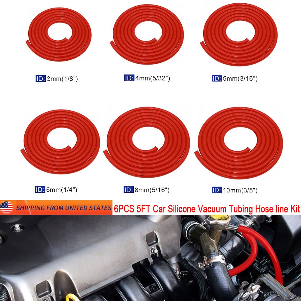 6PCS Red Silicone Vacuum Hose Automotive High Performance Car Vacuum Lines Kit