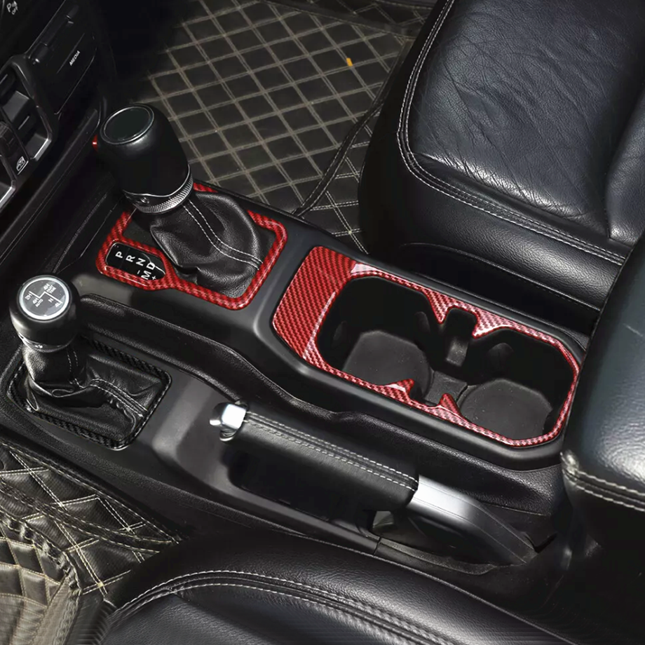 For Jeep Gladiator JT/JL 18-25 Red Carbon Fiber Gear Shift Cup Holder Cover Trim - Image 2