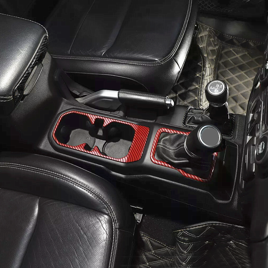 For Jeep Gladiator JT/JL 18-25 Red Carbon Fiber Gear Shift Cup Holder Cover Trim - Image 3